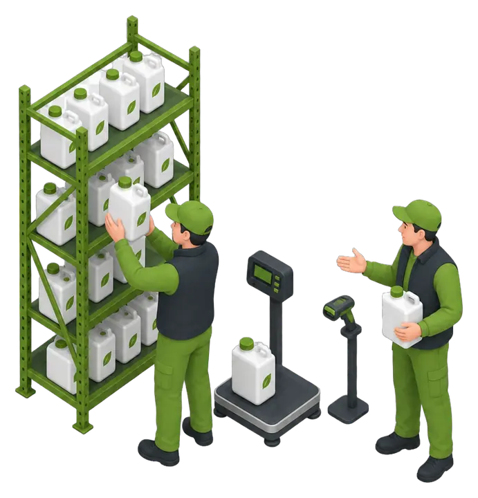 Kit de bodega con balanza, QR y capacitación en terreno
