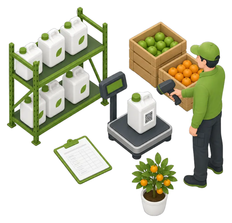 Bodega con balanza, QR y el programa en un mismo flujo